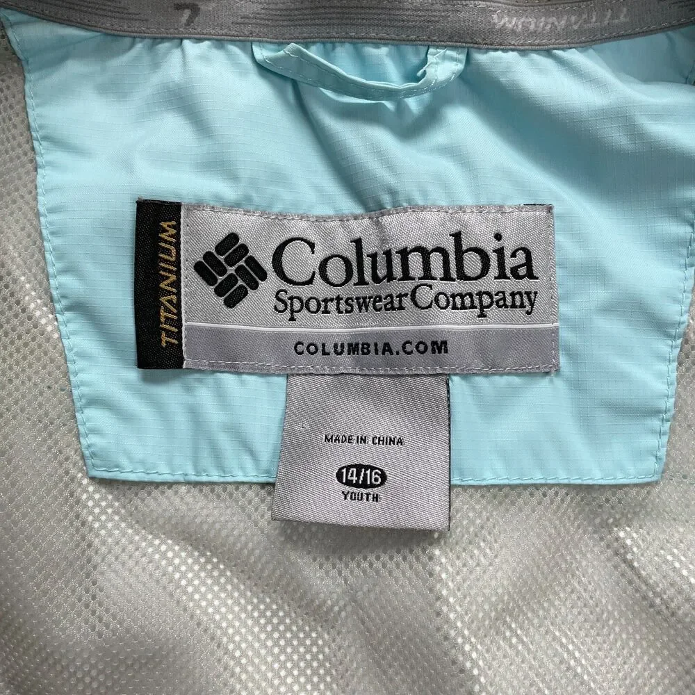 Columbia Titanium Jacket Youth Large 14/16 Light Blue Zip Omni Tech Windbreaker